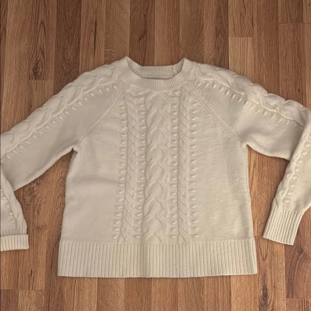 LOFT Cream Cable Knit Crew Neck Sweater - Picture 1 of 3